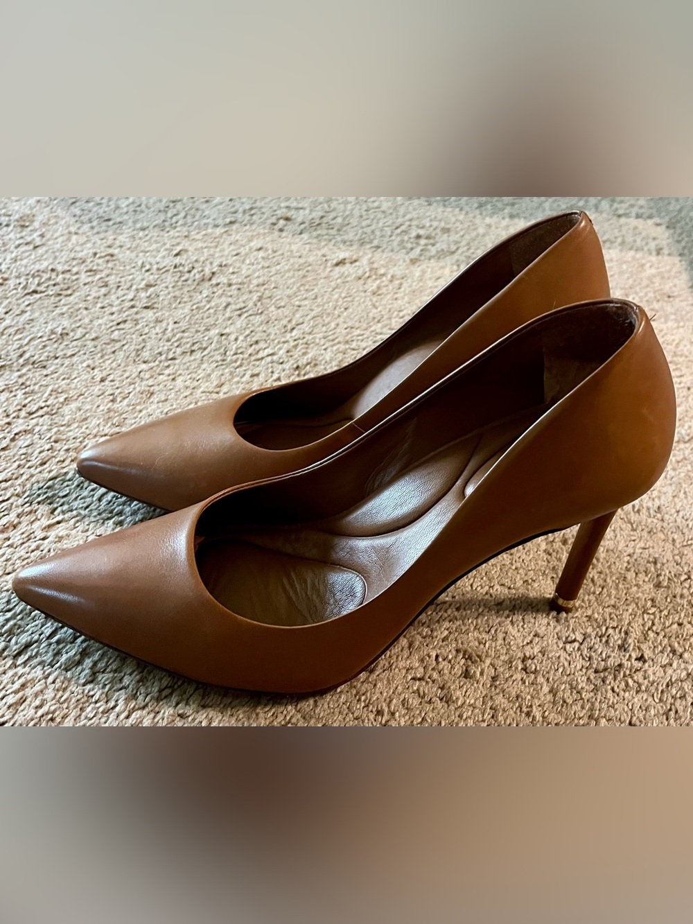 ANTONIO MELANI Tan Pointed-Toe Leather Heels